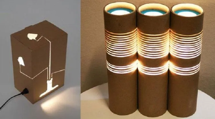 KERAJINAN TANGAN TEMPAT LAMPU DARI KARDUS BEKAS